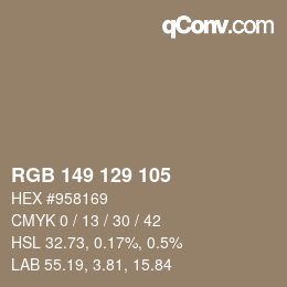 Color code: RGB 149 129 105 | qconv.com