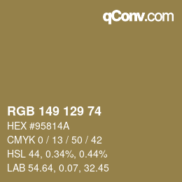 Color code: RGB 149 129 74 | qconv.com