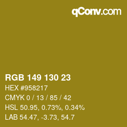 Color code: RGB 149 130 23 | qconv.com