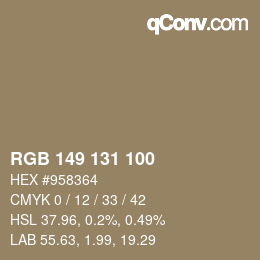 Color code: RGB 149 131 100 | qconv.com