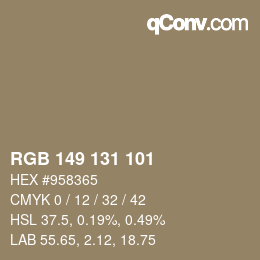Código de color: RGB 149 131 101 | qconv.com