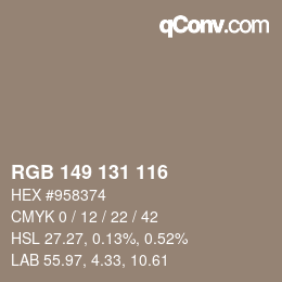 Color code: RGB 149 131 116 | qconv.com
