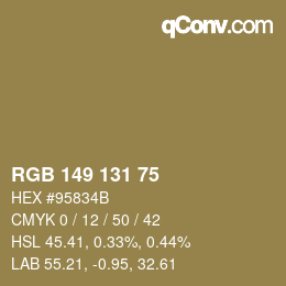 Color code: RGB 149 131 75 | qconv.com