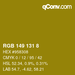 Color code: RGB 149 131 8 | qconv.com