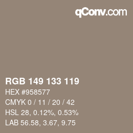 Color code: RGB 149 133 119 | qconv.com