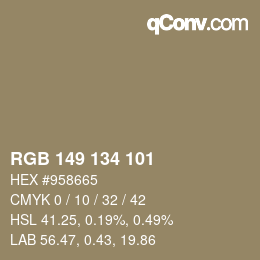 Color code: RGB 149 134 101 | qconv.com