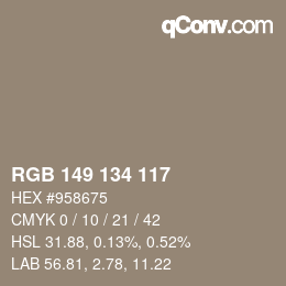 Color code: RGB 149 134 117 | qconv.com