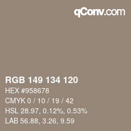 カラーコード: RGB 149 134 120 | qconv.com