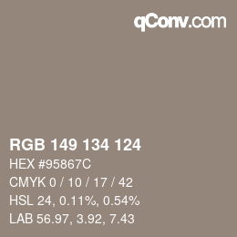 Color code: RGB 149 134 124 | qconv.com