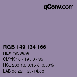 Color code: RGB 149 134 166 | qconv.com