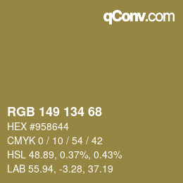 Color code: RGB 149 134 68 | qconv.com