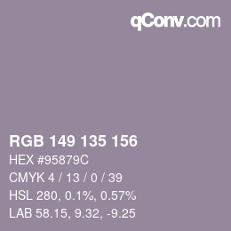 颜色代码: RGB 149 135 156 | qconv.com