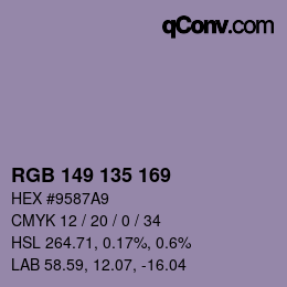 Color code: RGB 149 135 169 | qconv.com