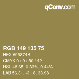 颜色代码: RGB 149 135 75 | qconv.com