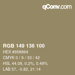 Farbcode: RGB 149 136 100 | qconv.com
