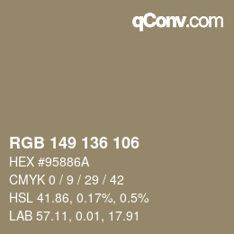 Color code: RGB 149 136 106 | qconv.com