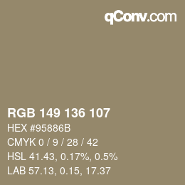 Color code: RGB 149 136 107 | qconv.com