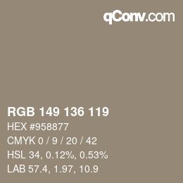 Color code: RGB 149 136 119 | qconv.com