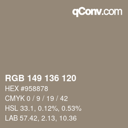 Farbcode: RGB 149 136 120 | qconv.com