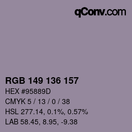 Color code: RGB 149 136 157 | qconv.com