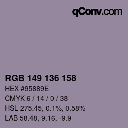 Color code: RGB 149 136 158 | qconv.com