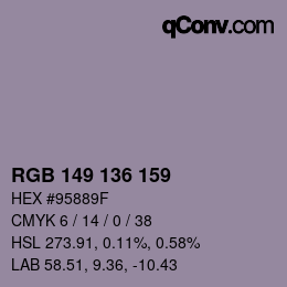 Color code: RGB 149 136 159 | qconv.com