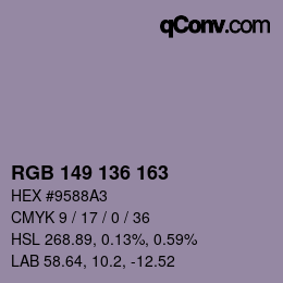 Color code: RGB 149 136 163 | qconv.com