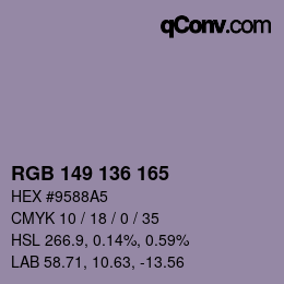 カラーコード: RGB 149 136 165 | qconv.com