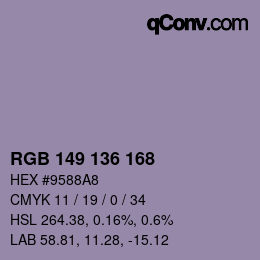 Color code: RGB 149 136 168 | qconv.com