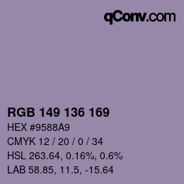 Color code: RGB 149 136 169 | qconv.com