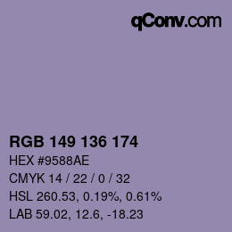 Color code: RGB 149 136 174 | qconv.com