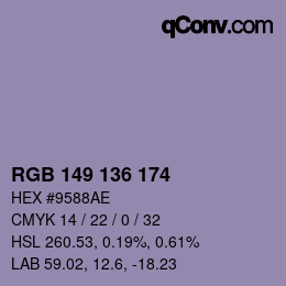カラーコード: RGB 149 136 174 | qconv.com