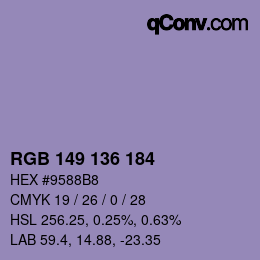 Color code: RGB 149 136 184 | qconv.com
