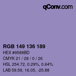 Color code: RGB 149 136 189 | qconv.com