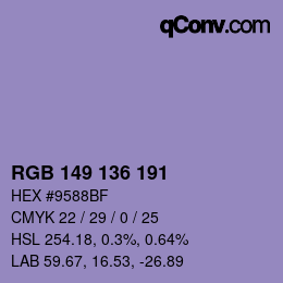 Color code: RGB 149 136 191 | qconv.com