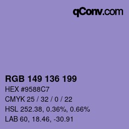 Color code: RGB 149 136 199 | qconv.com
