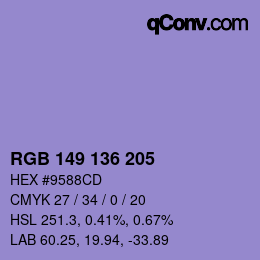Color code: RGB 149 136 205 | qconv.com