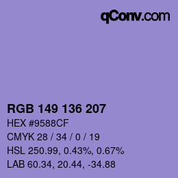 Color code: RGB 149 136 207 | qconv.com