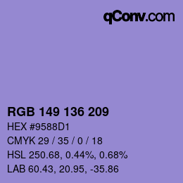 Color code: RGB 149 136 209 | qconv.com