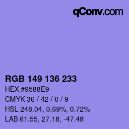 颜色代码: RGB 149 136 233 | qconv.com