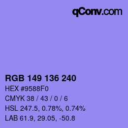 Color code: RGB 149 136 240 | qconv.com