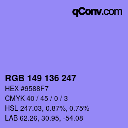 Color code: RGB 149 136 247 | qconv.com