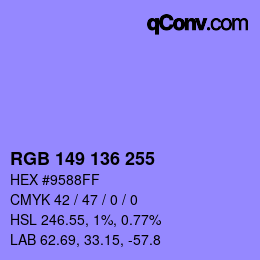 Color code: RGB 149 136 255 | qconv.com