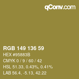 Color code: RGB 149 136 59 | qconv.com
