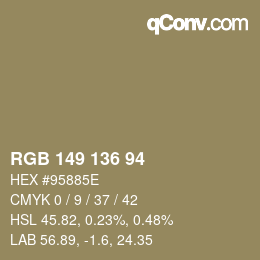 Color code: RGB 149 136 94 | qconv.com