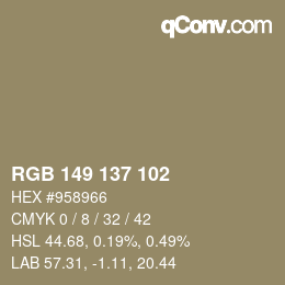 Color code: RGB 149 137 102 | qconv.com