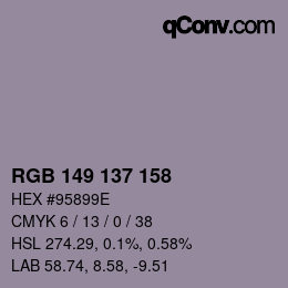 Color code: RGB 149 137 158 | qconv.com
