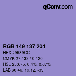 カラーコード: RGB 149 137 204 | qconv.com