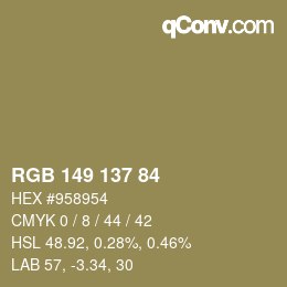 Color code: RGB 149 137 84 | qconv.com