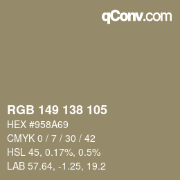 カラーコード: RGB 149 138 105 | qconv.com